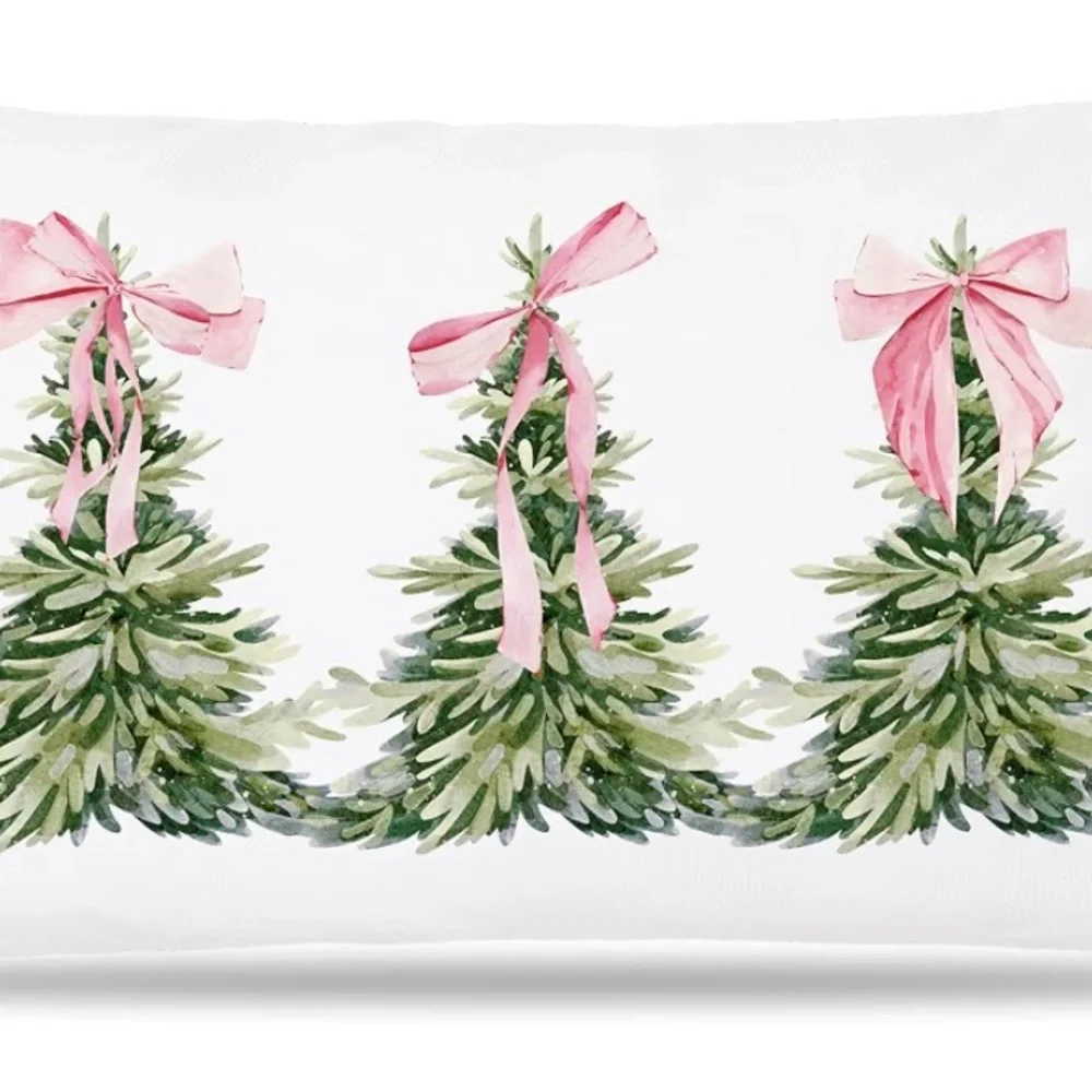 Holiday Pillow Cover Set‎ of 2 with Pink Bow Christmas Trees - Unknown Brand